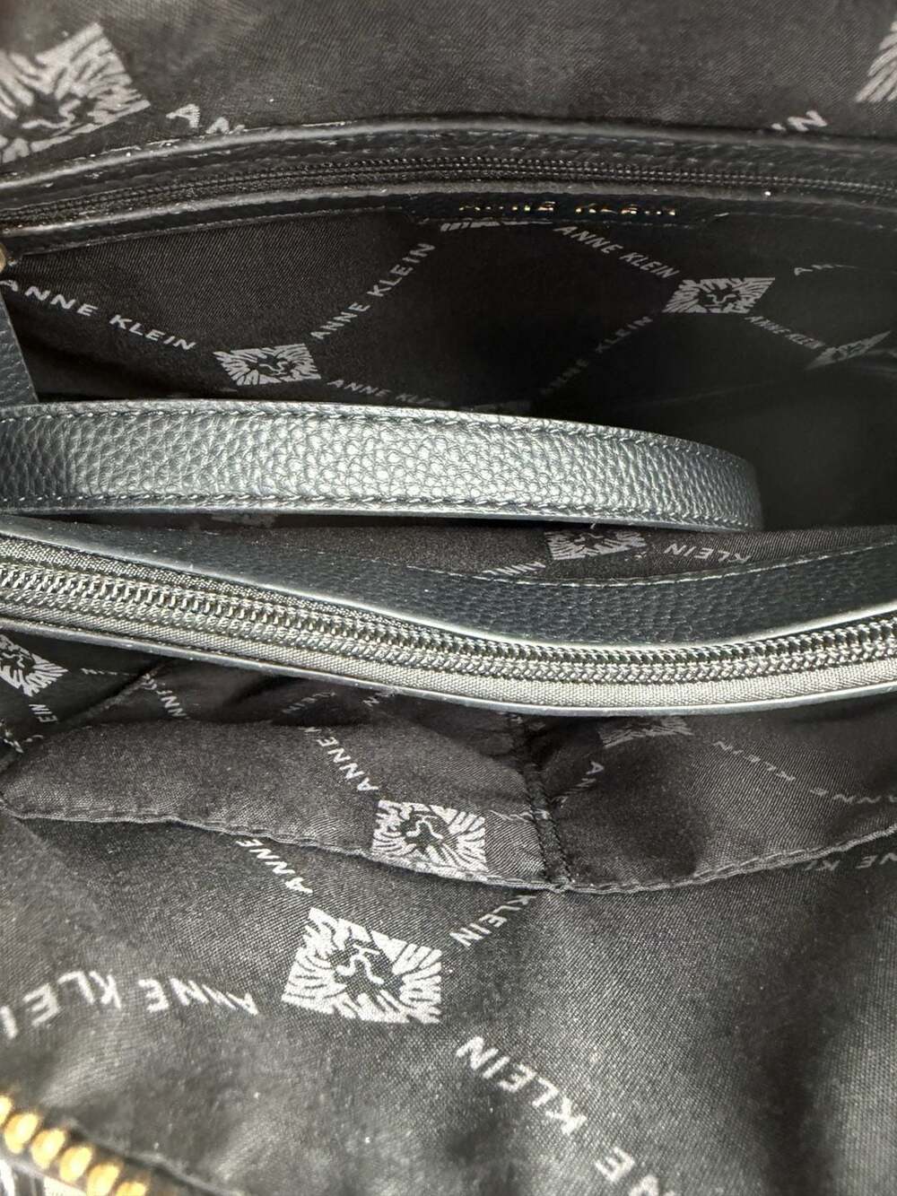 Anne Klein Black Pebbled Faux Leather Satchel Handbag - Picture 3 of 5